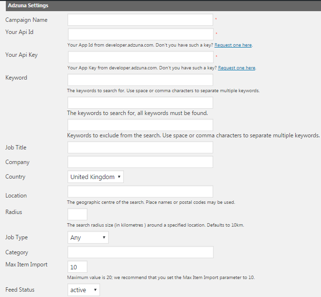 WP Job Manager Adzuna job importer